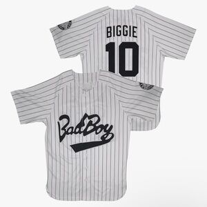 Biggie Smalls/Bad Boy Ent. Striped Baseball Jersey - Black and White - Size XL